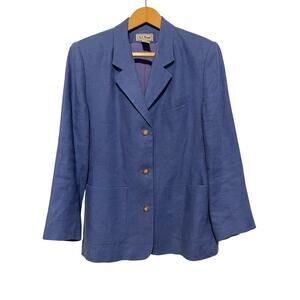L.L Bean light blue linen blazer collared 3 buttons lined pockets Size 10p